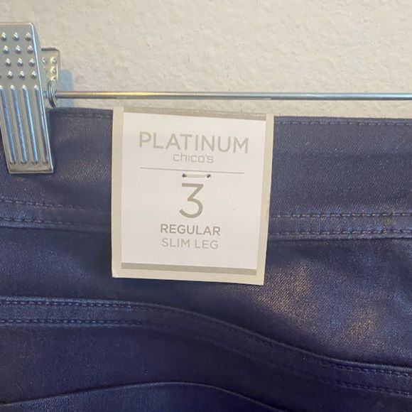 NWT Platinum Chico’s Slim Leg Pants Navy Blue Cotton Blend 3 - Picture 5 of 7